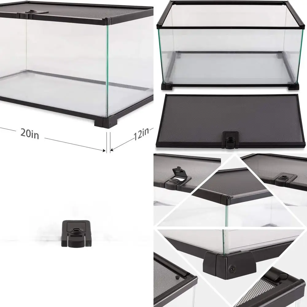

20 x 12 x 10 Glass Terrarium with Sliding Screen Lid for Small Animals like Reptiles, Hamsters, and Hedgehogs
