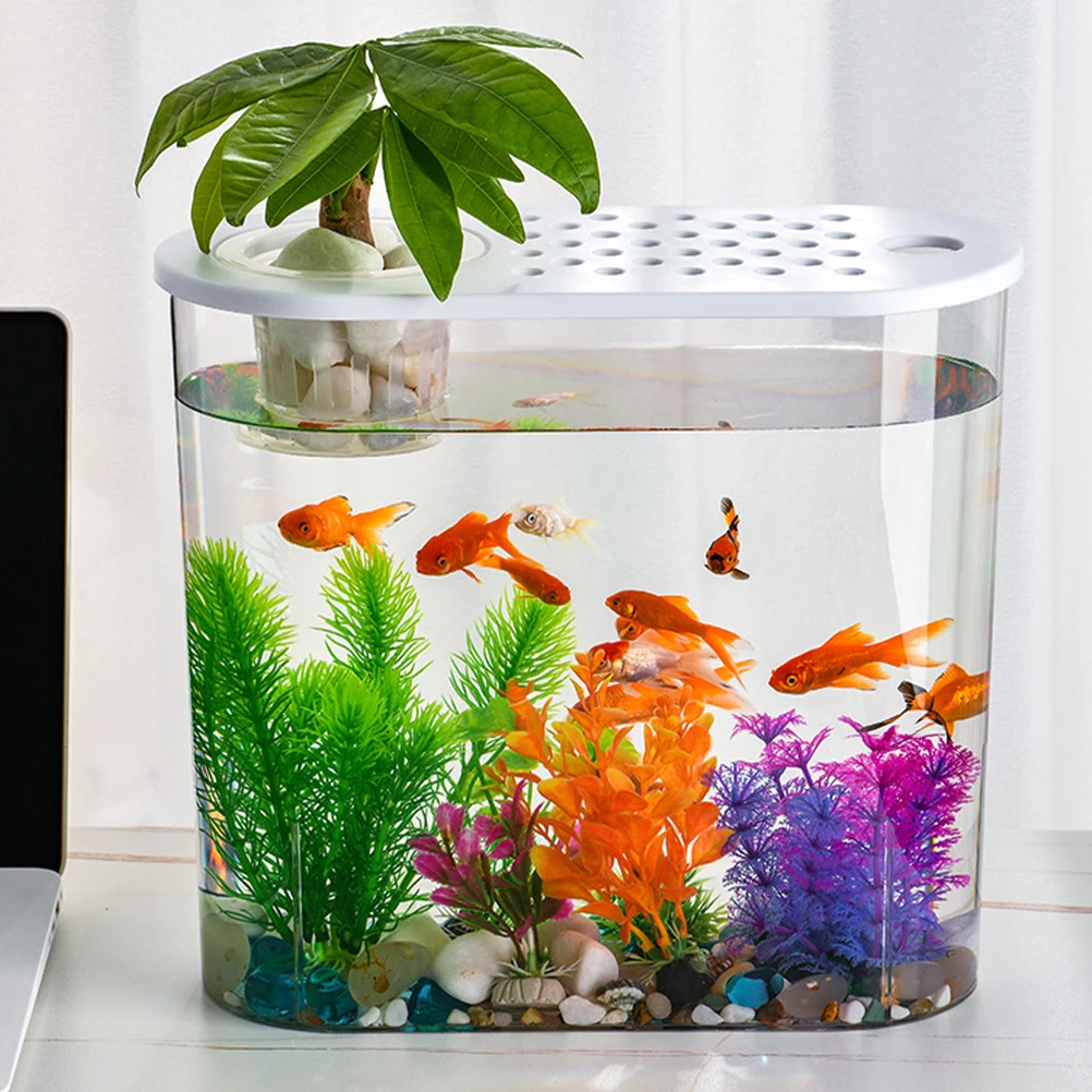 

Plastic Small Fish Tank Transparent Oval Desktop Fish Aquarium Breeding Box Office Home Decor