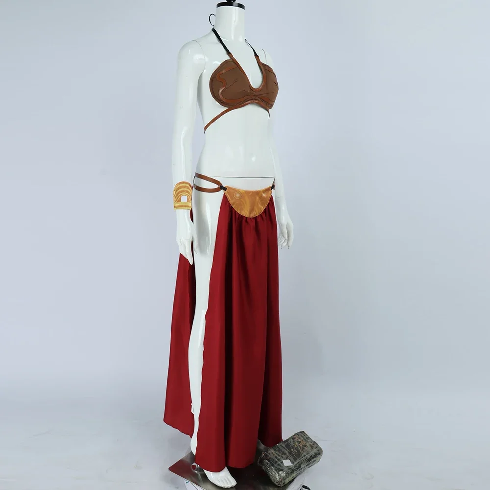 Princess Leia Cosplay Sexy Slave Dress Costume Movie Gold Color Fantasy Bikini Suit for Women Halloween Party Roleplay Outfit