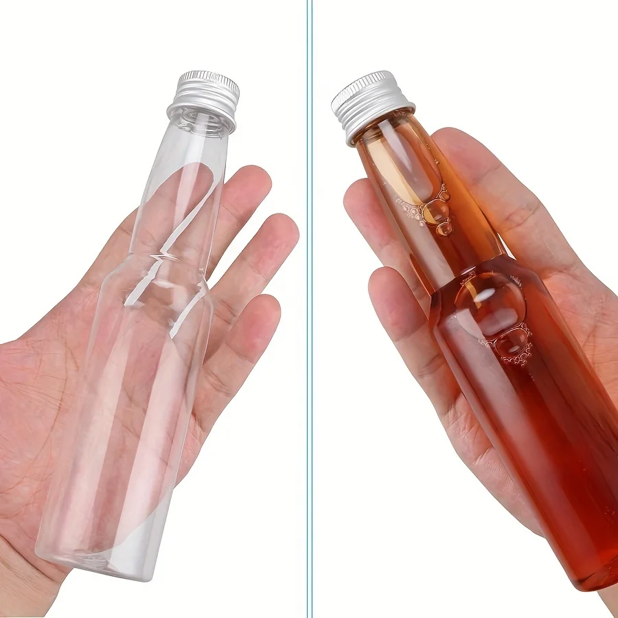 10 Pcs or 30 Pcs 1.7 Oz/50 ml Mini Wine Plastic Bottles with Lid and Funnels - Compact, Reusable and Leak-Proof Container for Cocktail Party, Wedding and Gift Basket - Including Ginger and Hot Sauce Bottles