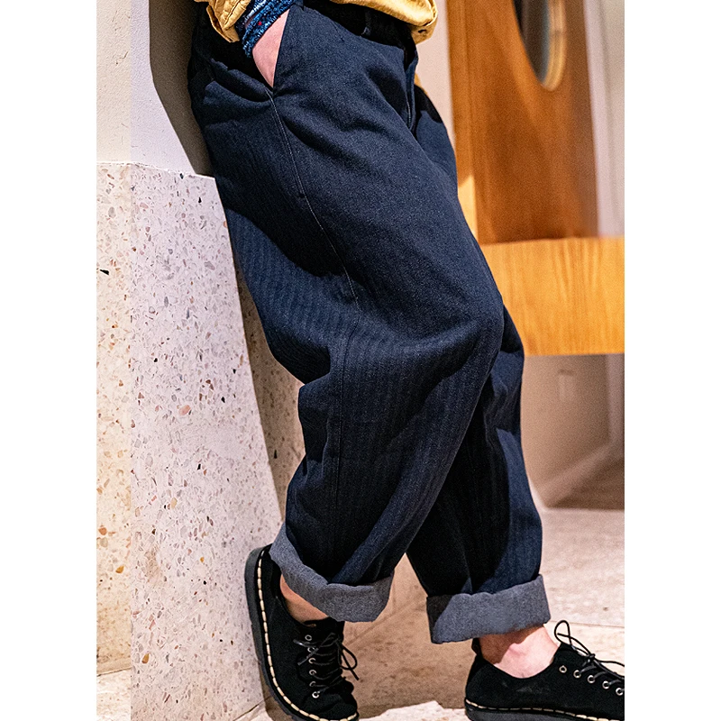 

Amekaji Style Wear Japanese Retro Loose Wide Leg Casual Trousers Cropped Jeans for Men