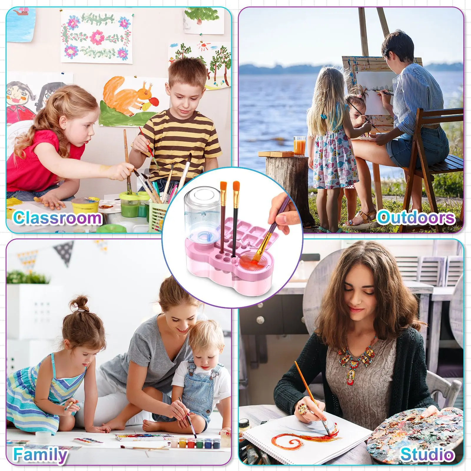 غسالة فرشاة الطلاء مع زر الصرف، جهاز تنظيف، دوران المياه التلقائي لفرشاة الرسم المائية الأكريليك