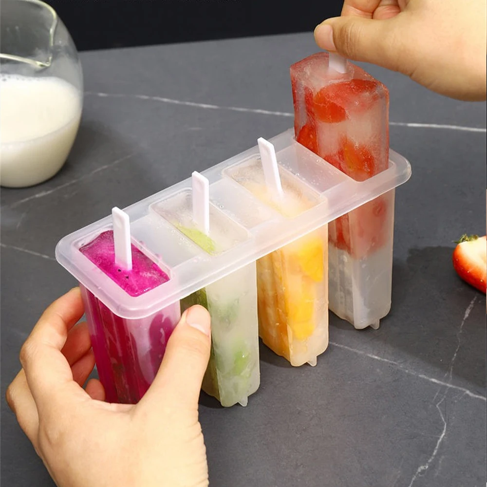 8/4grids Ice Cream Molds 4 Popsicle Molds Set Popsicle Ice Tray Ice Cream Reusable With Stick Cover Ice Mold Kitchen Accessories