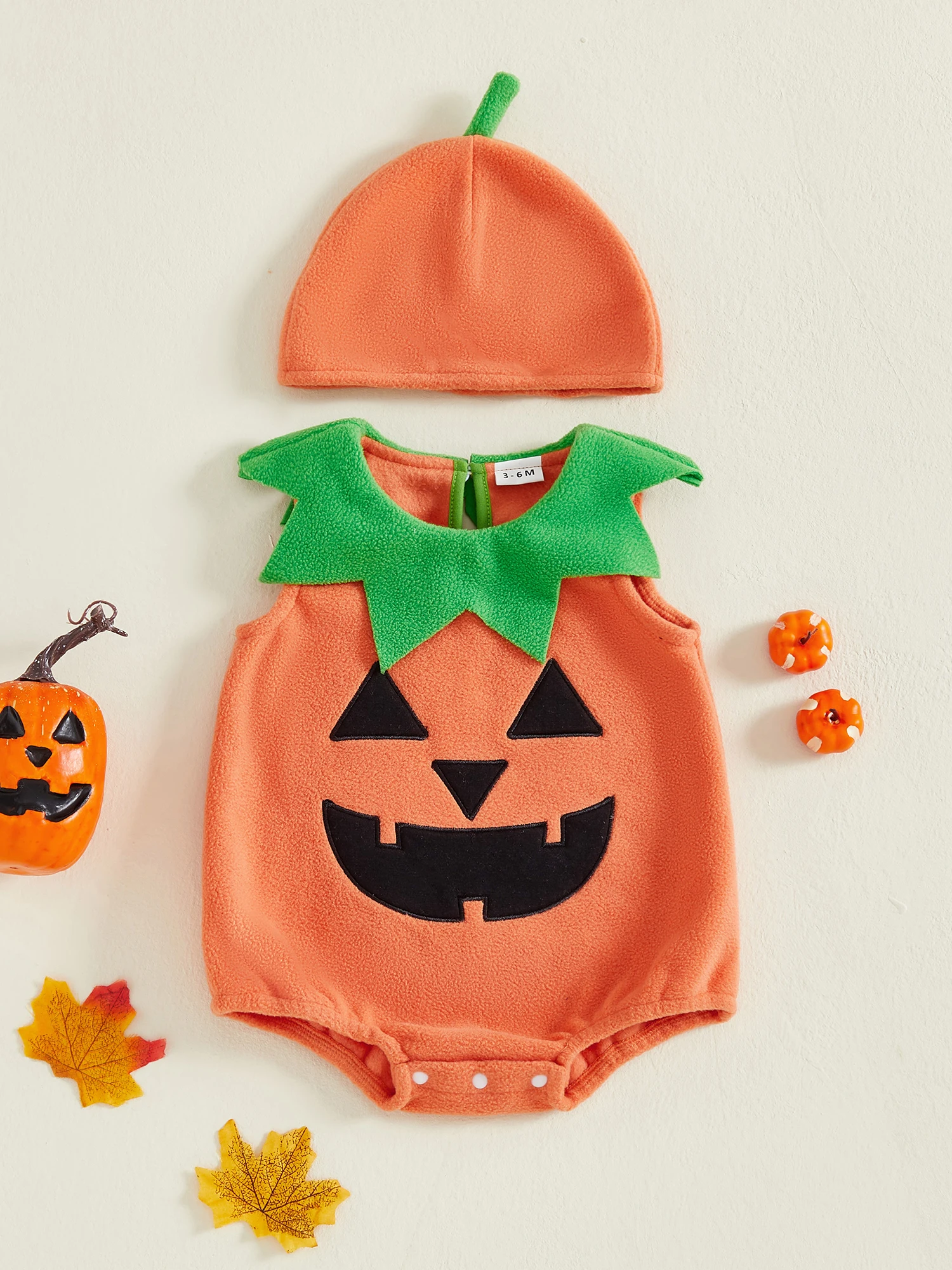 

Детский костюм тыквы на Хэллоуин с вышивкой «Луна и летучая мышь», флисовый комбинезон без рукавов для осенних праздников, очаровательный ребенок