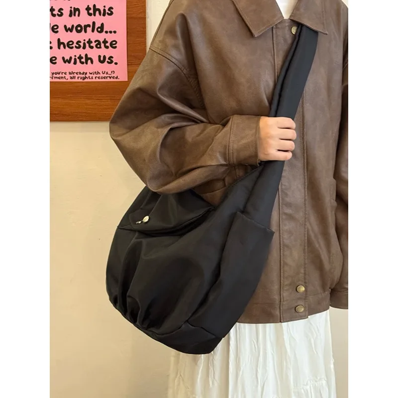 

Нейлоновая сумка-хобо для пельменей, черная сумка через плечо большой вместимости, легкая повседневная сумка через плечо для повседневных покупок и поездок на работу