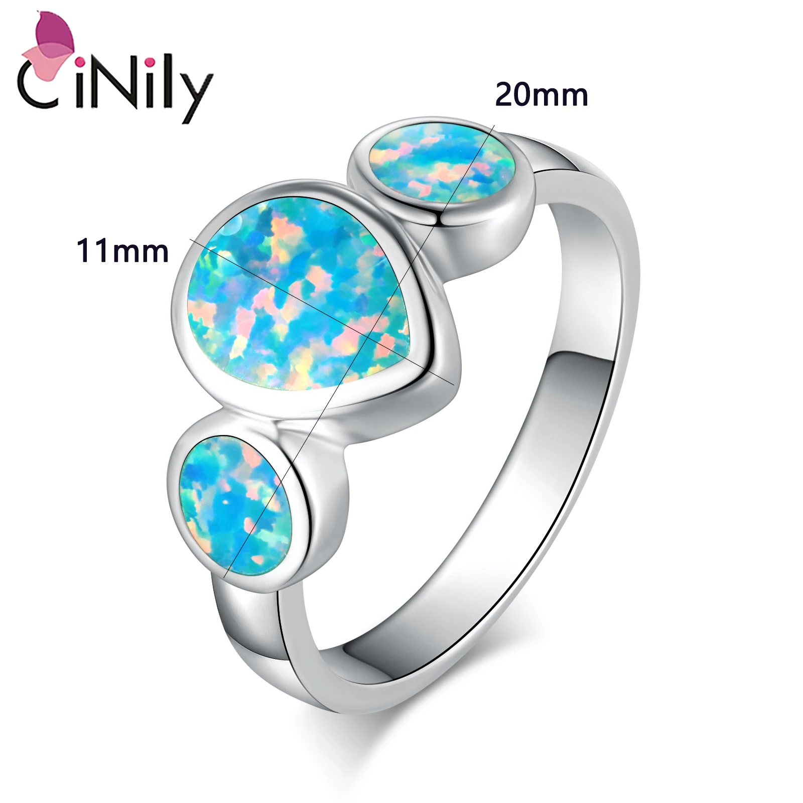 CiNily Created Fashion Classic Rainbow Opal Ring Silver Plated Jewelry for Women Prom Couple Ring Valentine\'s Day Gift Wholesale