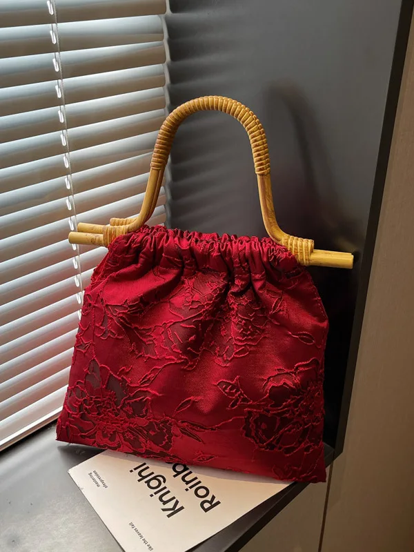 

Красная вышитая китайская сумка Sle, женская новинка 20025, свадебная сумка, высококачественная сумка-тоут для подружки невесты с бамбуковым узлом