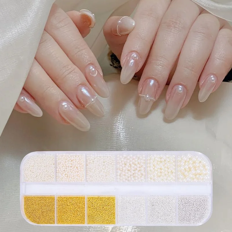 12Gitter Mini Kaviar Perlen Nail Art Dekorationen Metall Gold/Silber Micro Ball Nagel Charms Magnetstift 0,5~3mm Kugel Nagelschmuck
