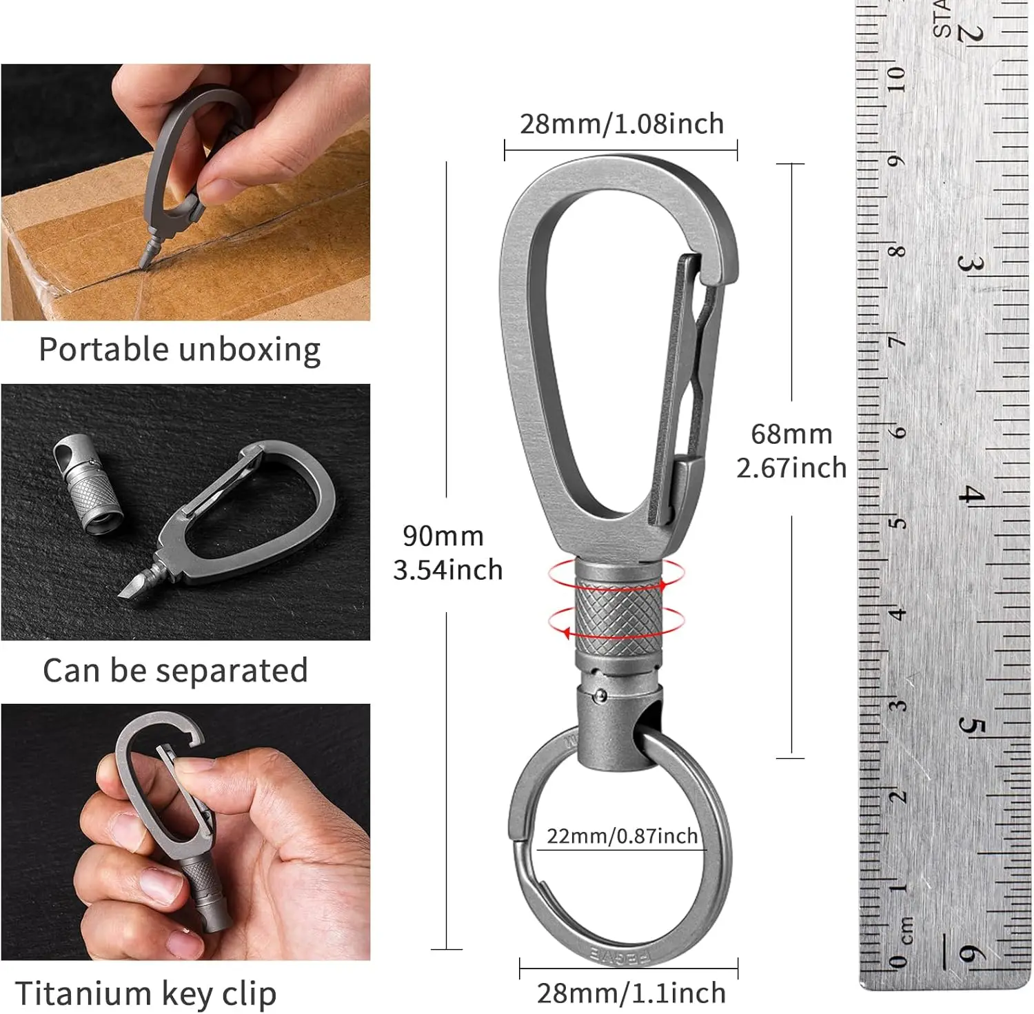 TISUR Titanium Quick Release Keychain, Rotatable Pull Apart Key Chain, Detachable Key Rings for Family