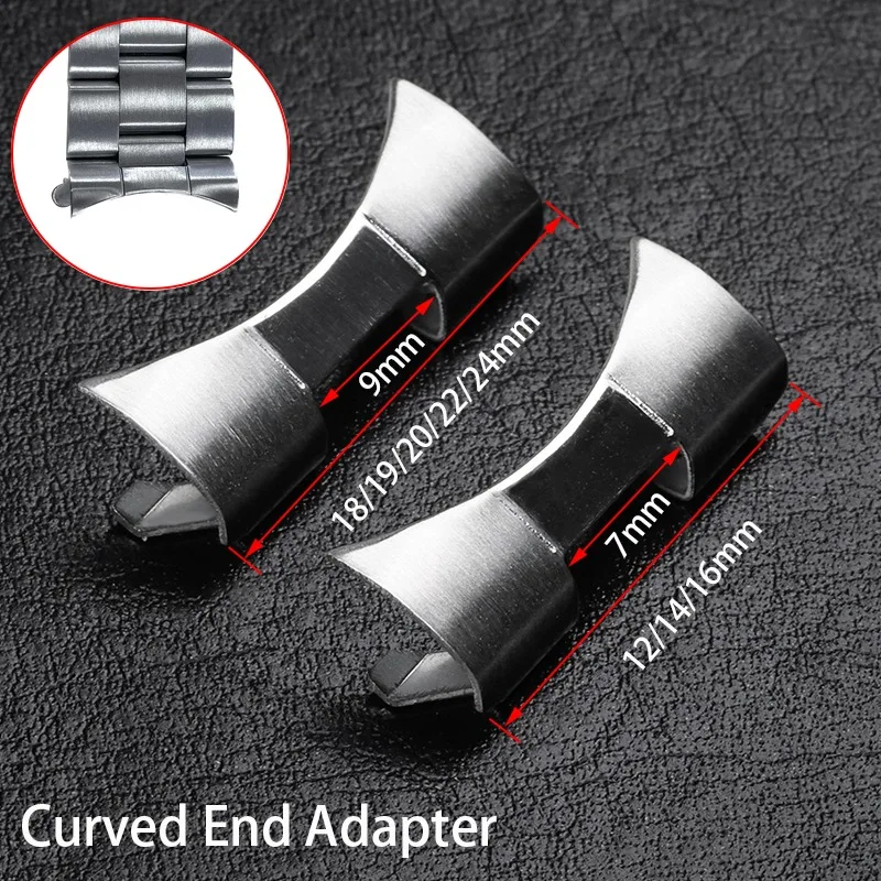 for Rolex Stainless Steel Straps Connector Curved End Adapters for Seiko Watch Band Link Accessories 12/14/16/18/19/20/22/24mm