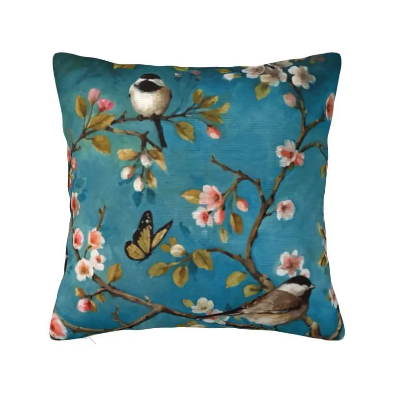 Birds Cherry Blossom Flowers Luxury Pillow Cover Home Decor Floral Sofa Cushion