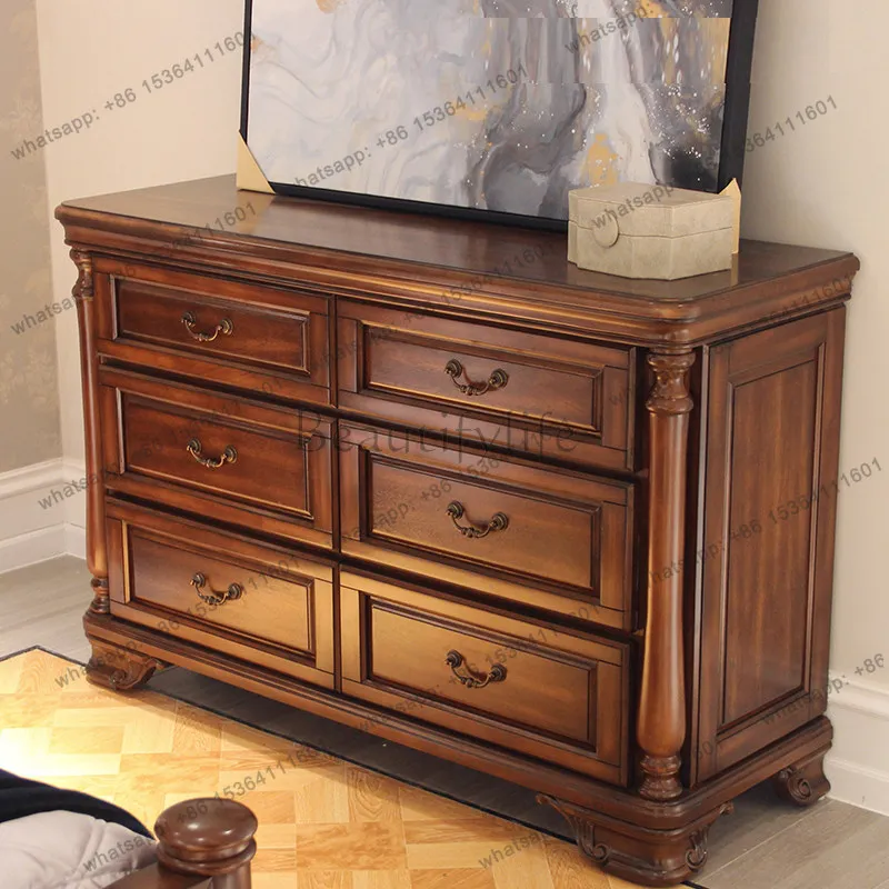 

European light luxury solid wood dressing table small apartment high-end villa storage cabinet