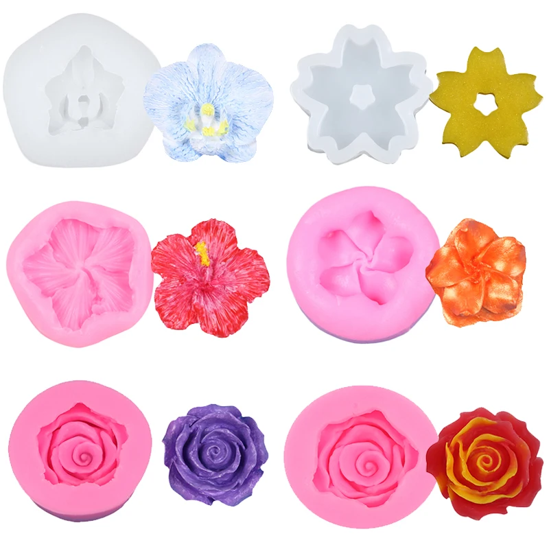 Flower Shape Silicone Mold Hibiscus Peony Rose Plumeria Phalaenopsis Cherry Blossom Cake Decorating Fondant Chocolate Candy Mold