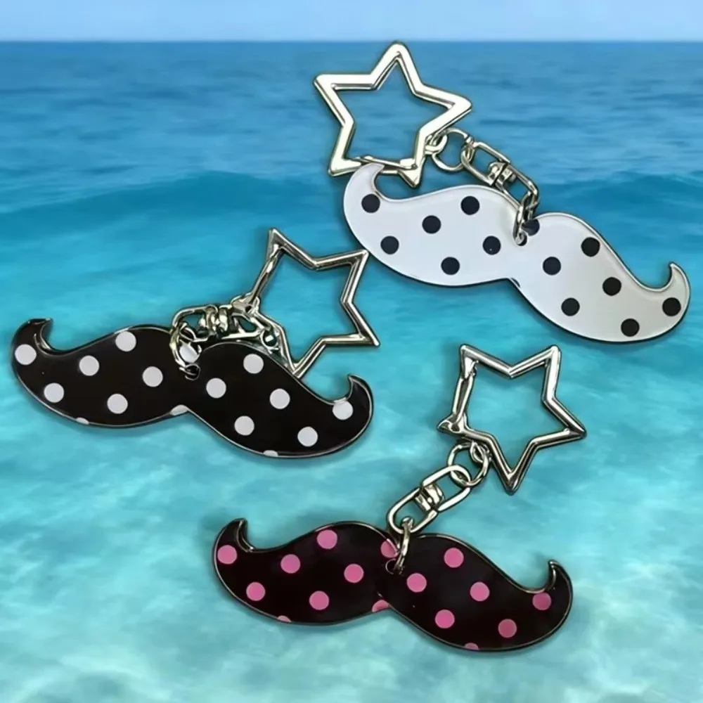 Cute Beard Keychain Cartoon Shaped Versatile Acrylic Keyring Harajuku Style Enameled Black Polka Dot Hanging Piece School