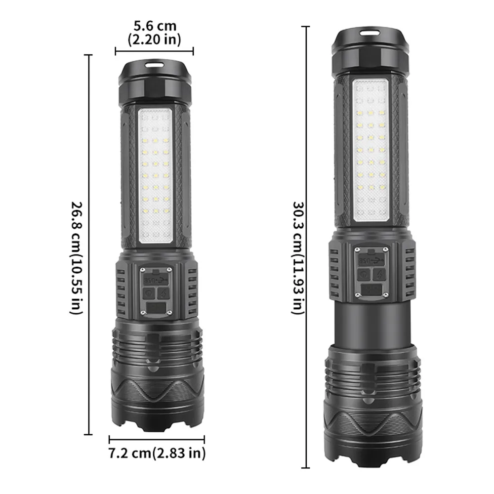 Powerful 100W LED Flashlight Long Range Charging Zoomable Emergency Torch Outdoor Flashlight Power Display Function