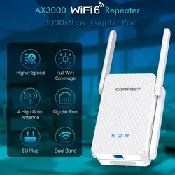 Repetidor WiFi de Longo Alcance, Roteador, 6, Impulsionador de Sinal, Extensor, Amplificador, Gigabit, 6, 5G, 2.4G, 802.11AC, AX3000, 1800Mbps