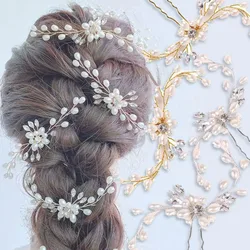 Pearl Hairpins Hair Clips Bridal Tiaras Hair Comb Hairbands Bridesmaid Hair Vine Barrettes Wedding Jewelry 35cm Women Headwear
