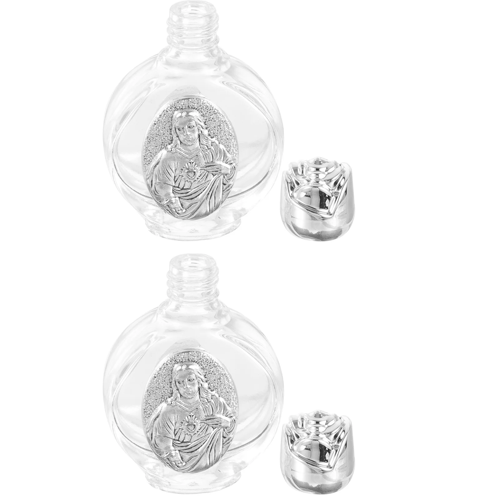 

2Pcs Embossed Holy Water Bottles Small Clear Glass Refillable Portable Flask for Church Travel Festival Decorations