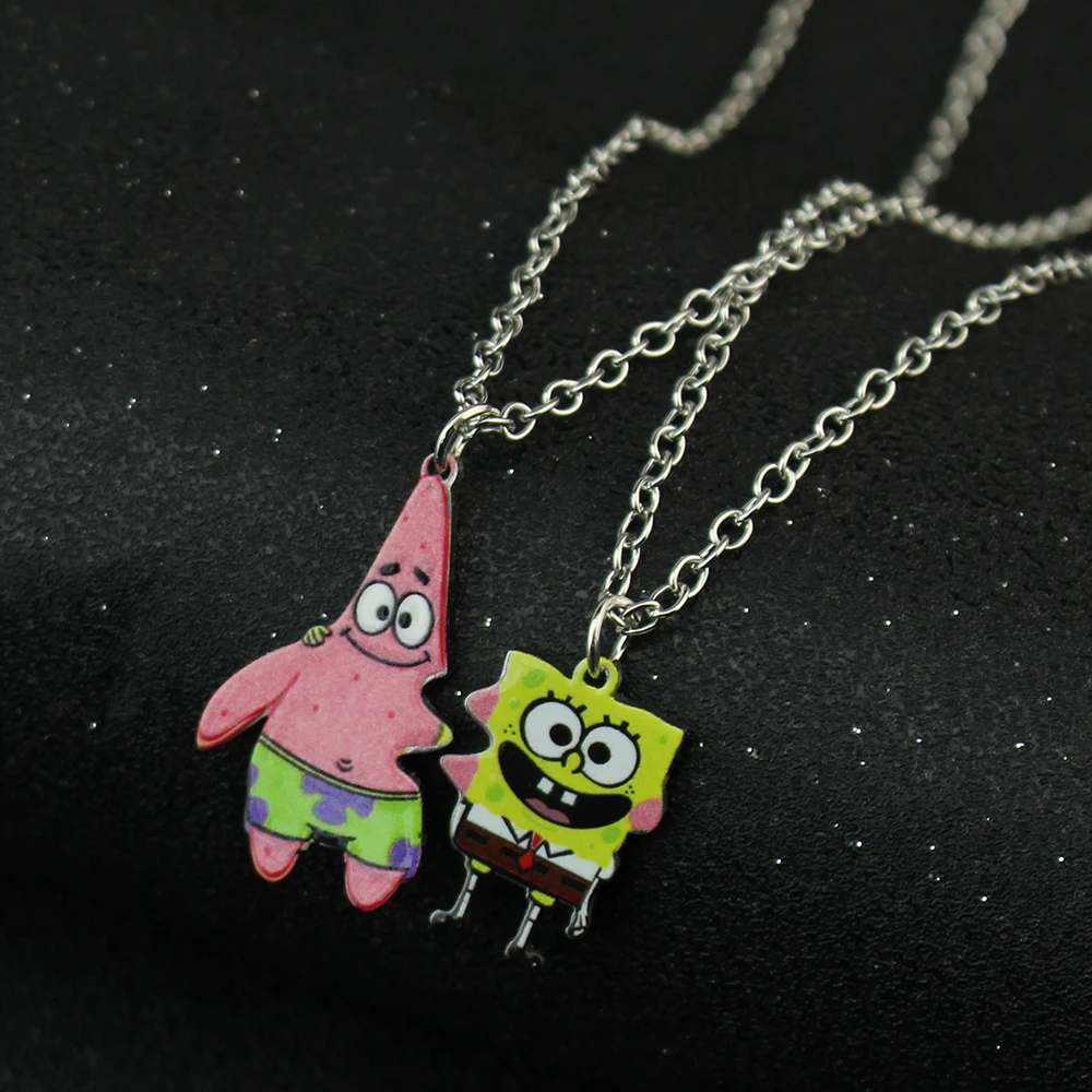 Fashion Best Friends Love Couple Pendant Necklace Cartoon SpongeBob SquarePants Necklace Good Friends Friendship Jewelry Gift