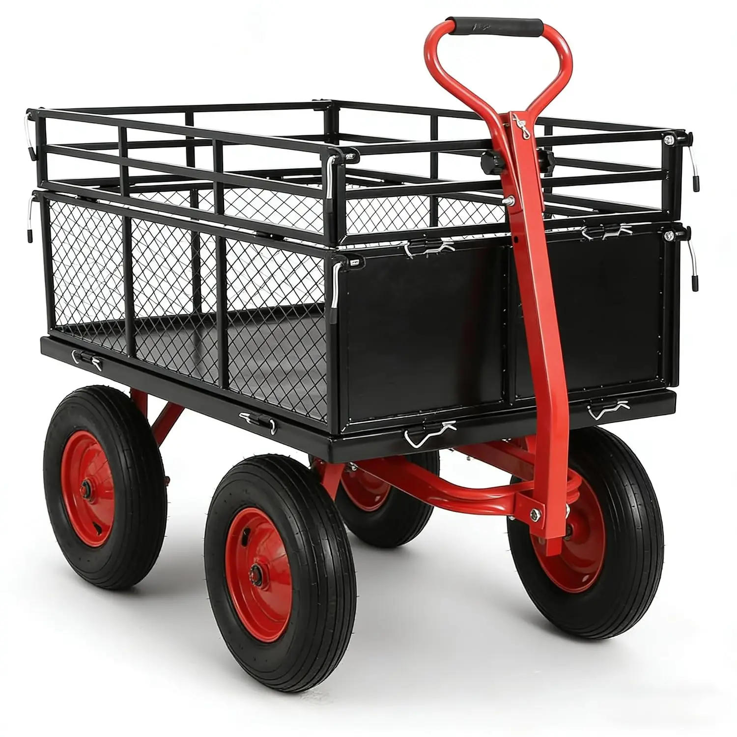 Heavy-Duty Metal Garden Dump Cart, 1440lbs Steel Mesh Wagon, Push Pull 180° Handle & 16in Wheel for Garden Yard, Customized