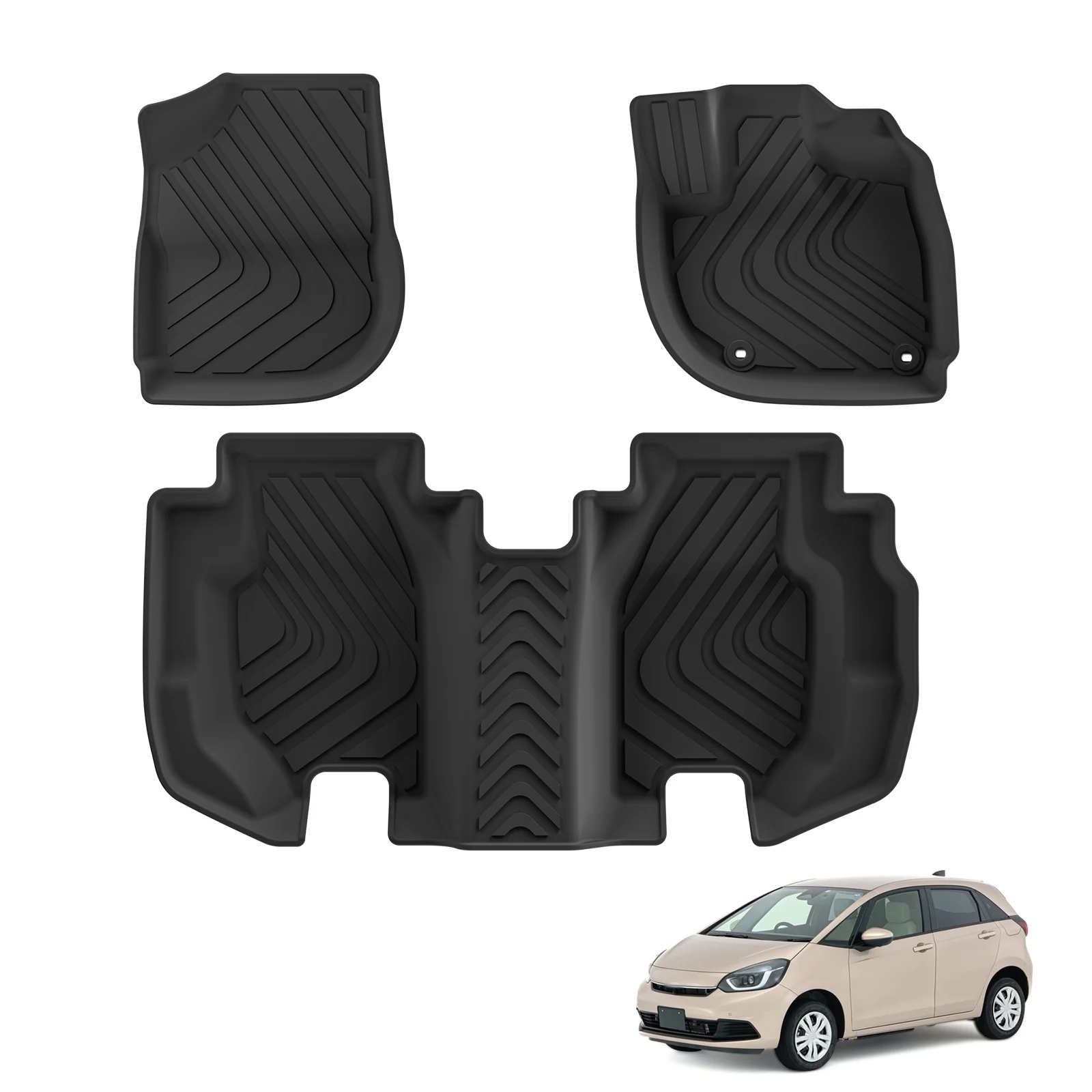 LUCKEASY RHD Fuel for Honda FIT JAZZ GK GP5 2023 TPE 3D Car Floor Mats Foot Pad Waterproof All Weather Accessories Black