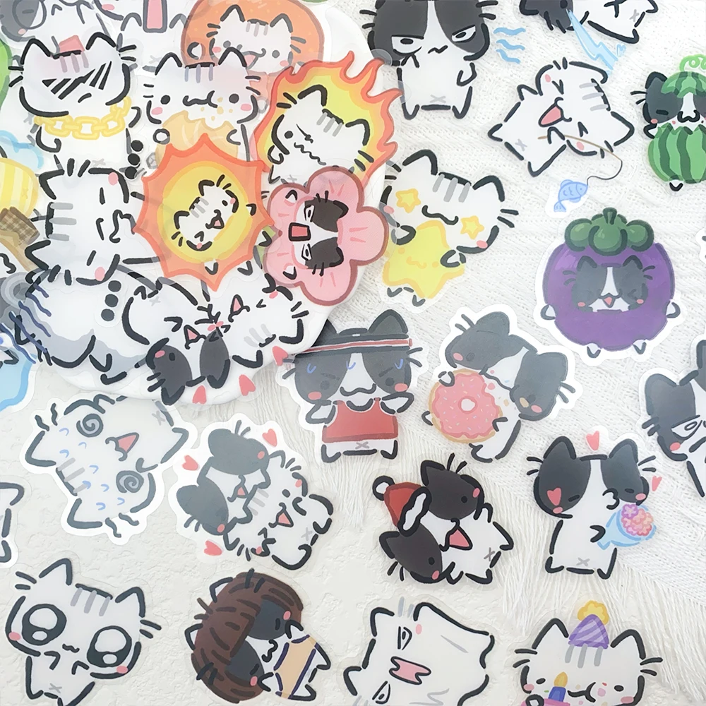 54 stücke Kleine Katze Transparent PET Aufkleber Aufkleber Für Laptop Sammelalbum Koffer Gitarre DIY Ästhetische Aufkleber Kreative Geschenke – Detail 6