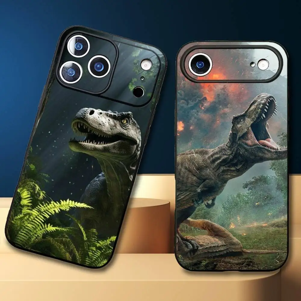 حافظة هاتف D-Dinosaur Jurassic Park لهاتف iPhone17,16,15,14,13,12,11 Plus، Pro Max غطاء أسود ناعم