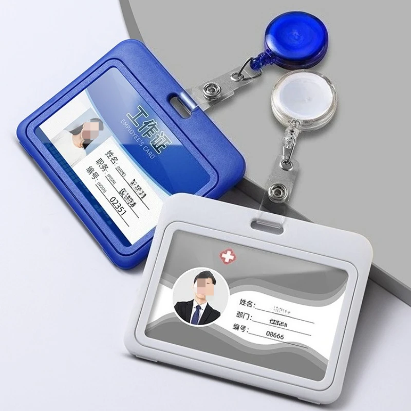 1Set Retractable Badge Holder Reel Staff Nurse Plastic Working ID Name Tag Holder Student Bus Pass Card Cover Case ID Sleeve