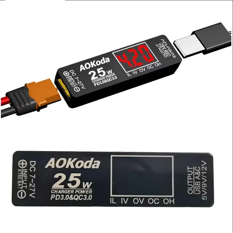 AOKoda XT60 to PD3.0 Lipo แบตเตอรี่ Quick Charger ป้องกันการโอเวอร์โหลดป้องกันการลัดวงจรสําหรับสมาร์ทโฟนแท็บเล็ต PC DIY Part