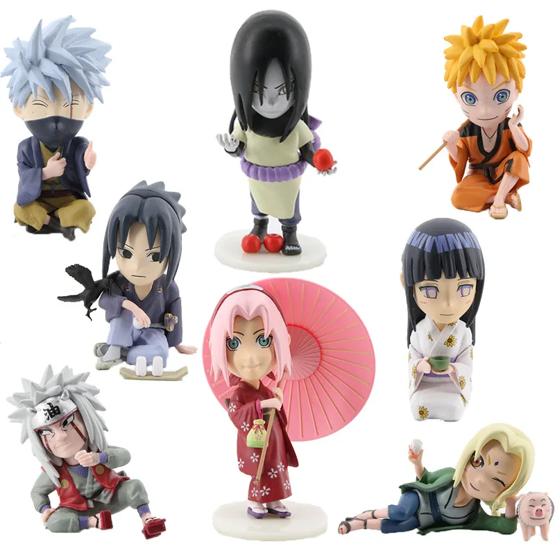 8 Pcs/Lot New Arrival NARUTO 5-10cm Mini Kawaii Cute Figure Hyuga Hinata Orochimaru Jiraiya Tsunade Kakashi Figurine