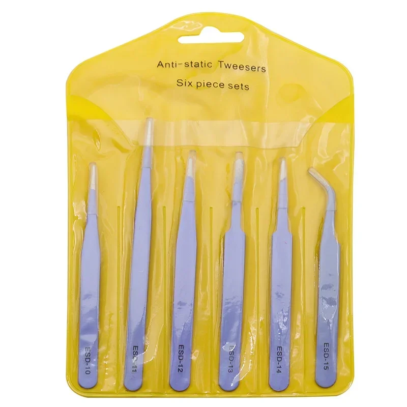 Tweezers 6PCs ESD Anti-Static Stainless Steel Repair Curved Tool Home Working Model Making