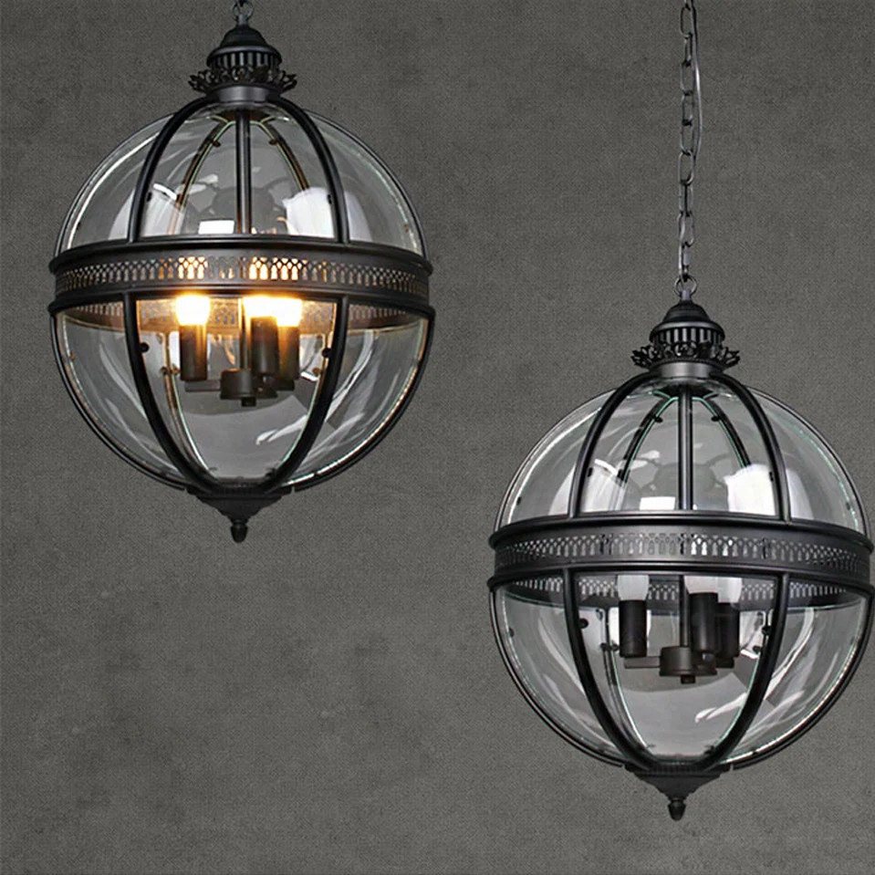 Modern Retro Spherical Gold Black Metal Frame LED Candle Pendant Light Restaurant Bedroom Decoration Indoor Hanging Home Fixture