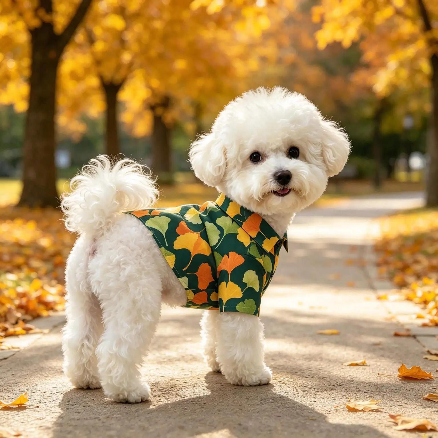 Pet Dog Shirt Brown Colorful Oak Leaf Print Lightweight Button Up for Small Medium Dogs Nature Lovers Theme Daily Wear