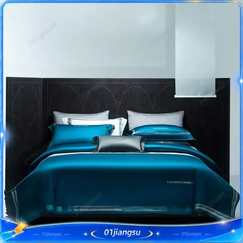 Luxury 180 Thread Count Long Staple Cotton Bedding Set 4 Piece Embroidered Quilt Cover Sheet Duvet Cover Autumn Winter Home