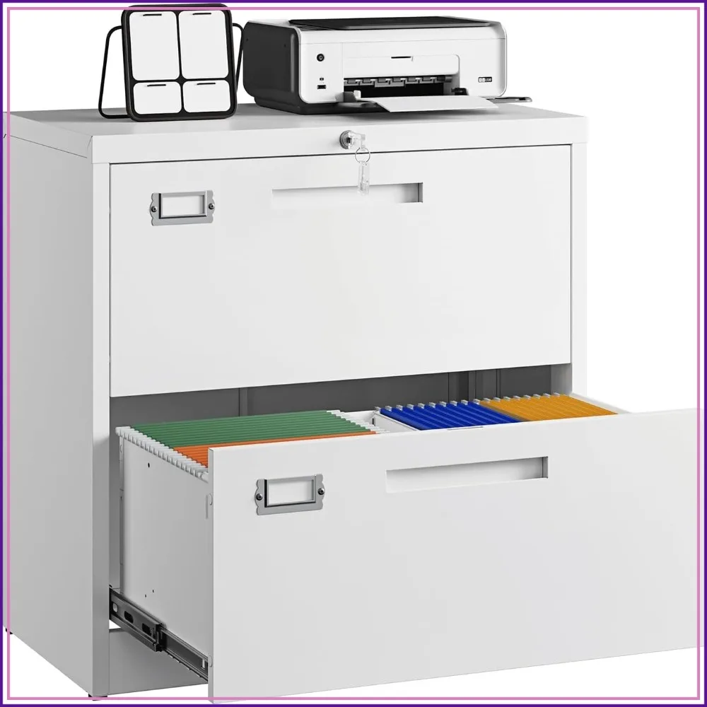 2 Drawer Locking Metal Lateral File Cabinet for Home Office, Hanging Letter/Legal/A4, White