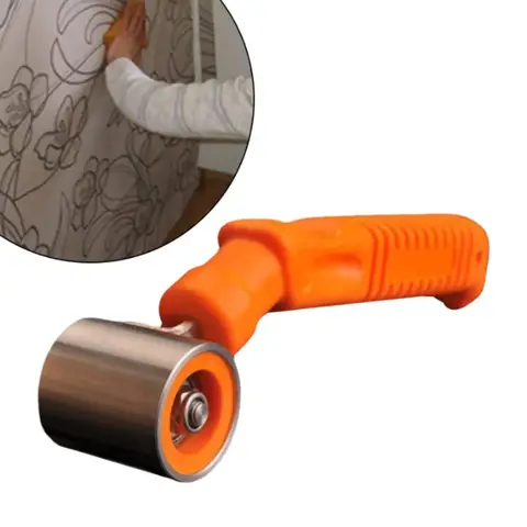 Premium Stainless Steel Wallpaper Seam Roller Flat Design Silver Orange Stainless Steel Roller Easy Grip Handle Non-Woven
