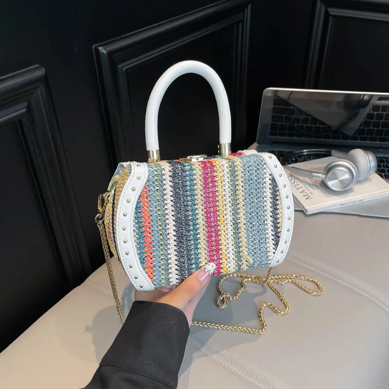 Temperament Exquisite Hot Sale Beading Hasp Shoulder Bags Sewing Thread 2025 New Fashion Fabric High Quality Evening Bags
