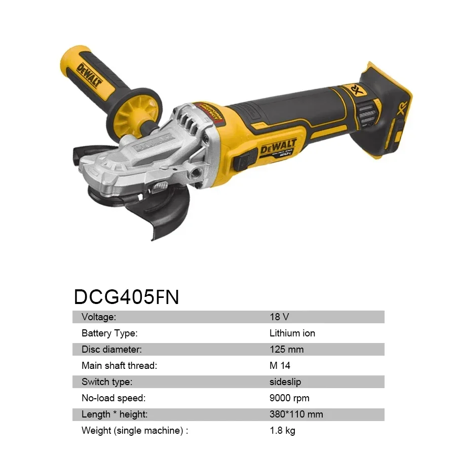 DEWALT Grinder 18V Gerinda sudut tanpa sikat, alat listrik pemoles dapat diisi ulang 125mm 9000RPM