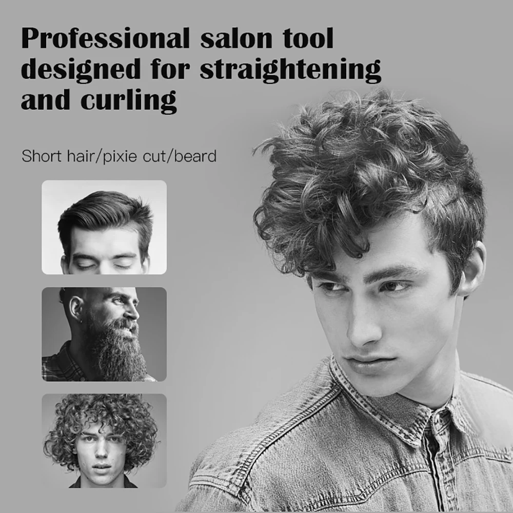 Professional Curling 2 in 1 Flat Iron for Hair Anti-scalding LED Ceramic Beard Straightener Styling Tools 5-gear Temperature