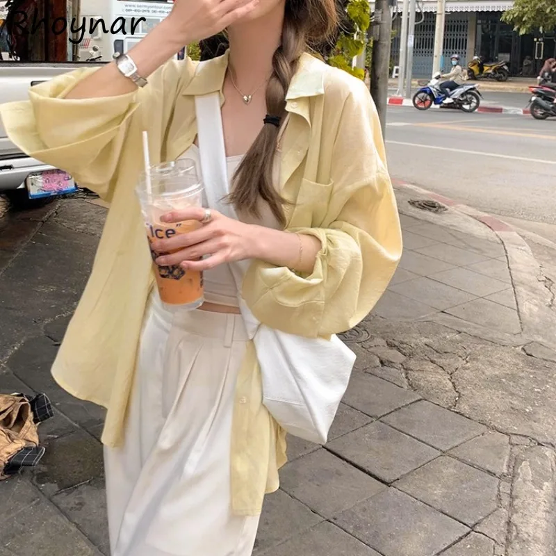 Korean Style Shirts Women Summer Candy Color Long Sleeve Sun-proof Breathable Loose Outwear Young Students All-match Popular Ins