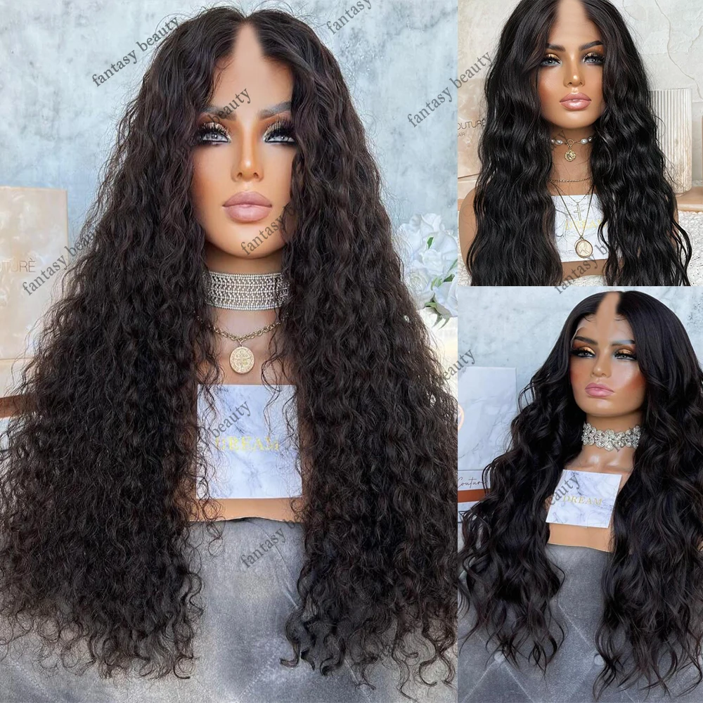 

Long Jerry Curly V Part Wigs Human Hair Brazilian Remy Hair VPart Wig With Clips Glueless 250 Density For Black Women 30" Wavy