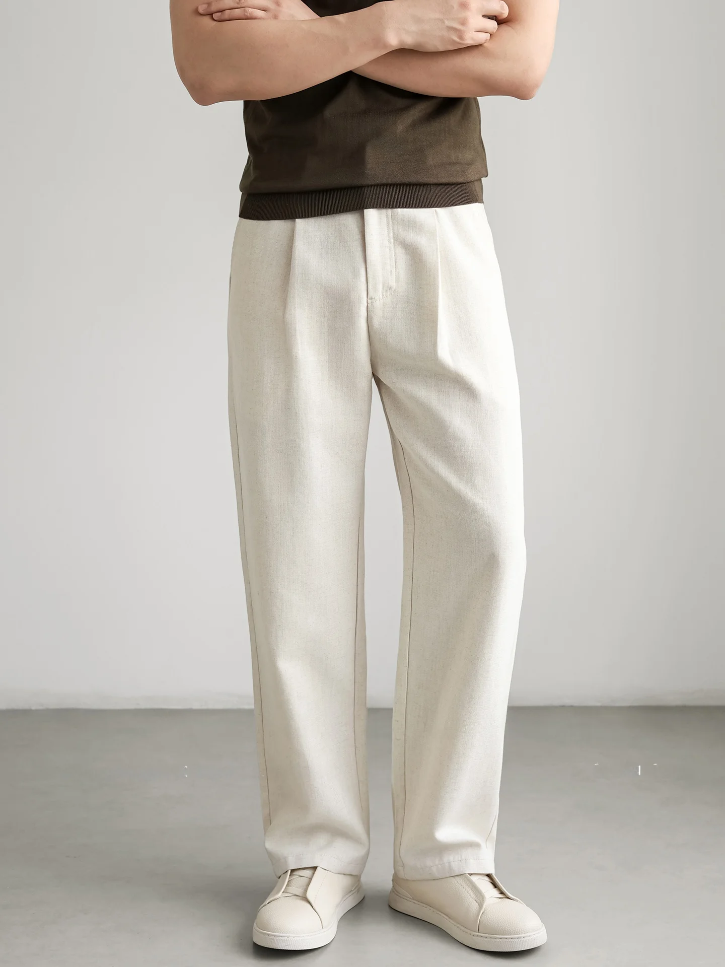 Linen Mixed Commuter Straight Leg Casual Pants Men's Summer Pressed Fold Business Casual Trousers Skin-friendly Breathable