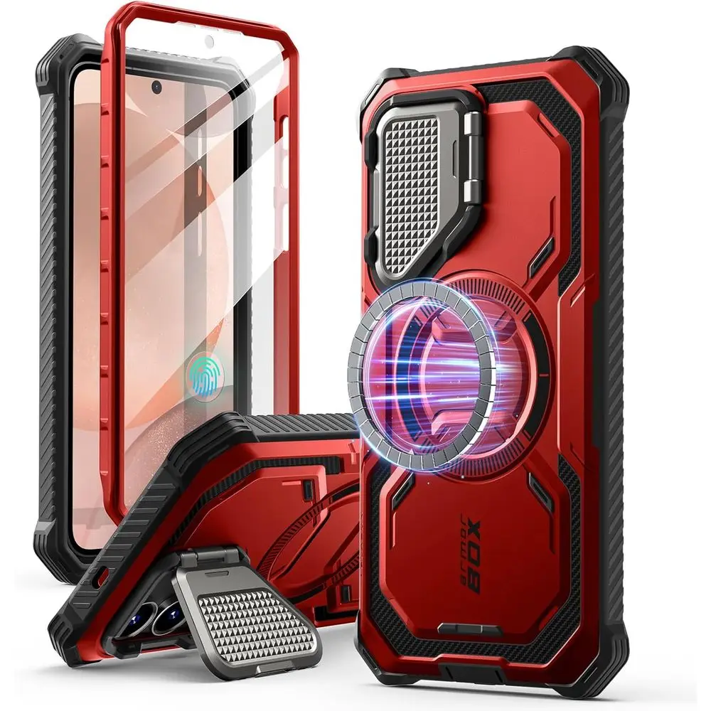 

Rugged MagSafe-Compatible S25 Case with Built-in Screen Guard and Camera Cover for 6.2 Display, Red