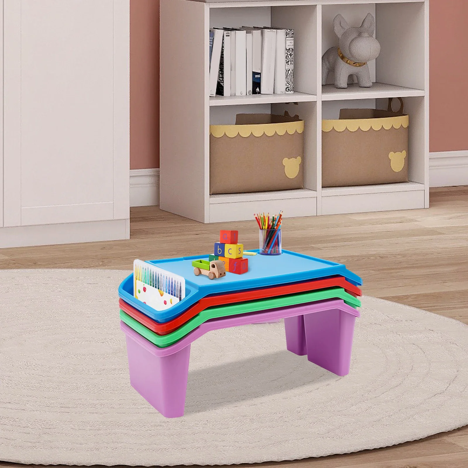 4 Piece Kids Lap Table Snack Table Children's Lap Desk Tray with Bright Colors for Classroom Learning Homework Drawing 55cm