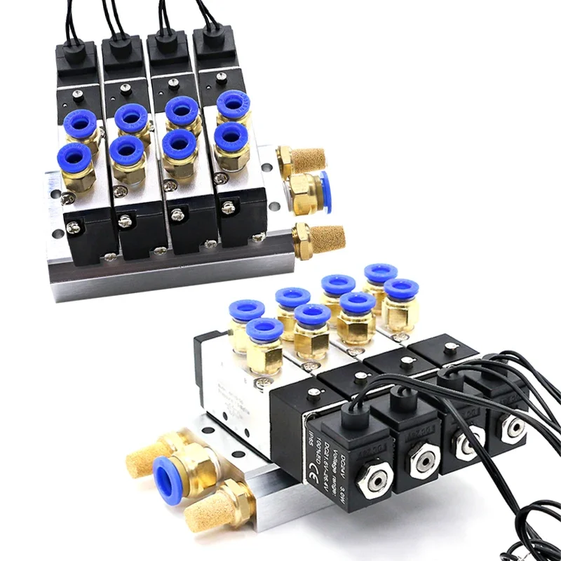 Solenoid Valve Multi-way Combination 4V110-06 Manifold Stations DC12V 24V AC220V With Fittings 5 port 2 position Solenoid Valves