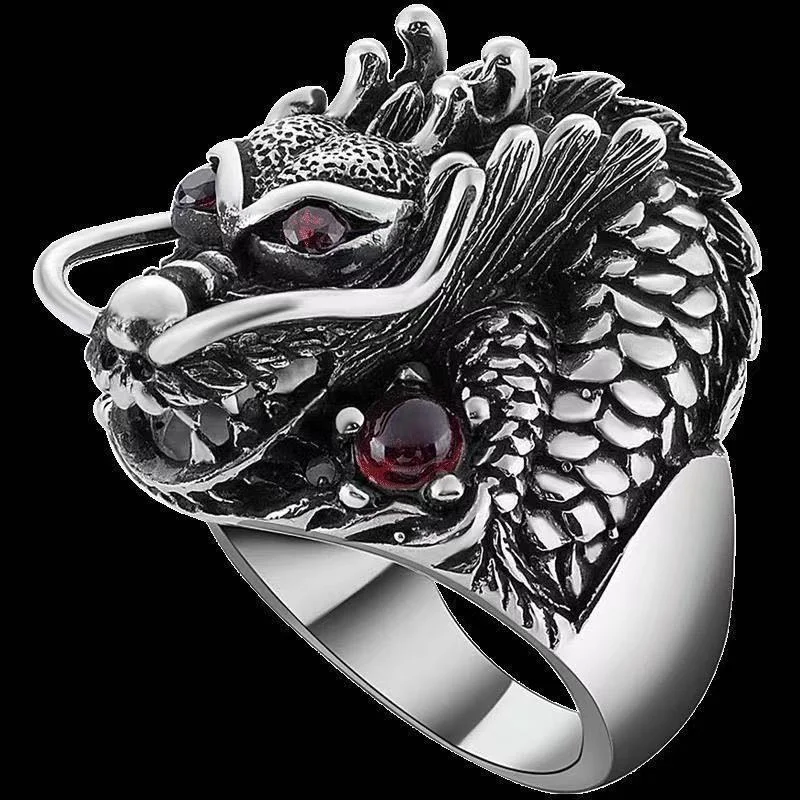 Dominante Dragon Head Ring Mannelijke Wijsvinger Accessoires Vintage Crystal Stone Relief Dragon Ring Mannelijke Sieraden