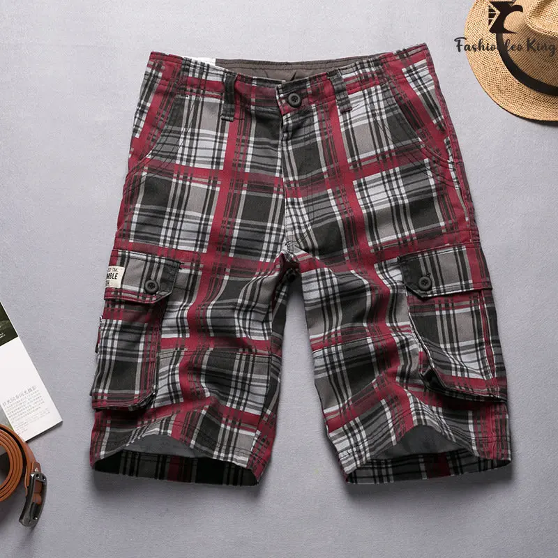 New Fashion Plaid Cargo Shorts Men\'s Beach Shorts High Quality Summer Casual Shorts