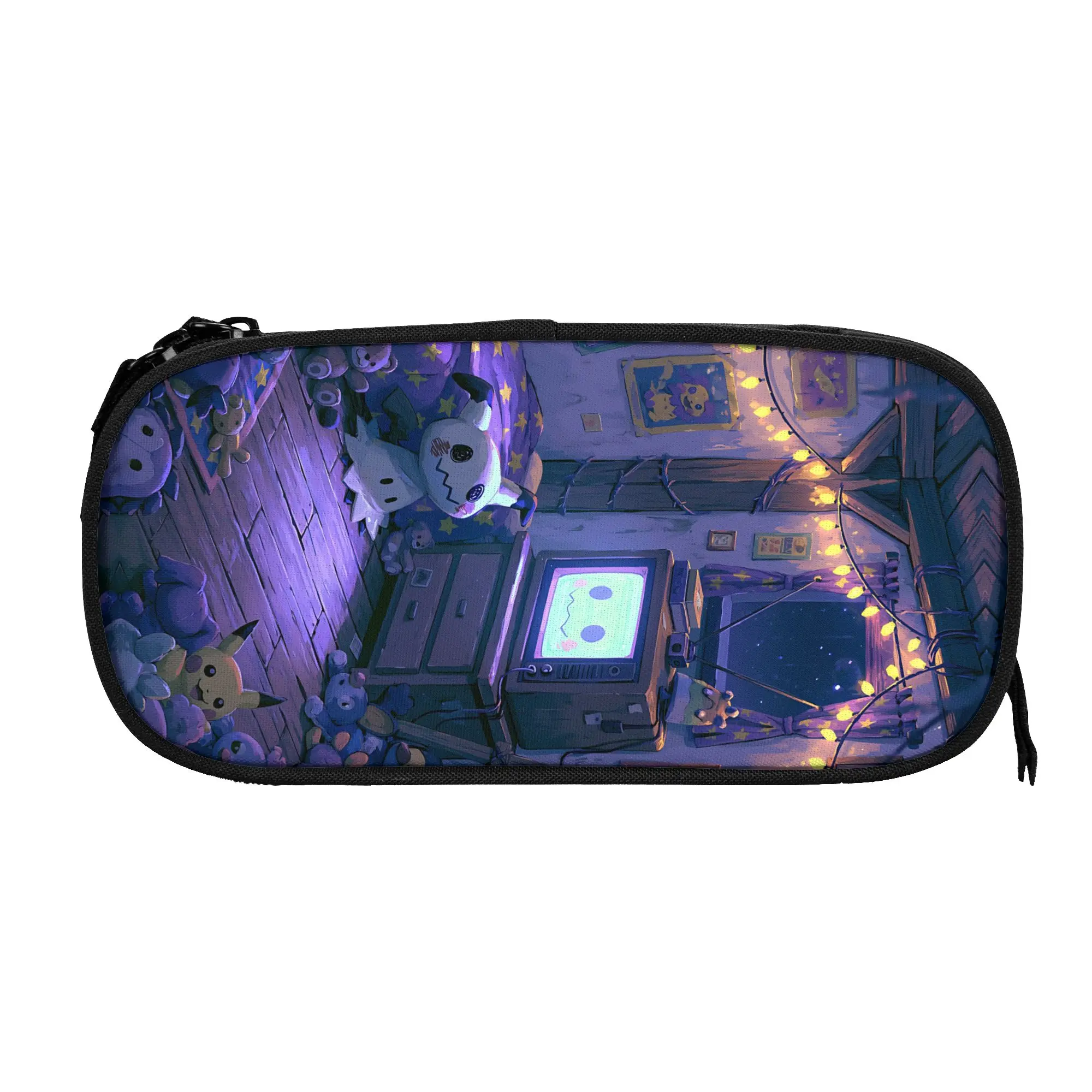 Large Capacity Bags For Child Cartoon Ghost Creature Retro Room Print Pokemon Theme Estuche Escolar For Boys Gilrs Kids