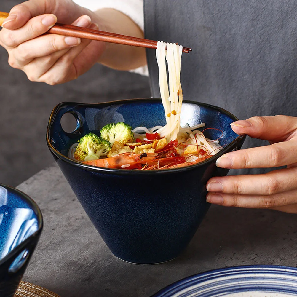وعاء حساء سيراميك حديث لنودلز رامين طعام ياباني تصميم أذن مزدوجة سهل الإمساك طبق تقديم مقاوم للحرارة للعائلة #5