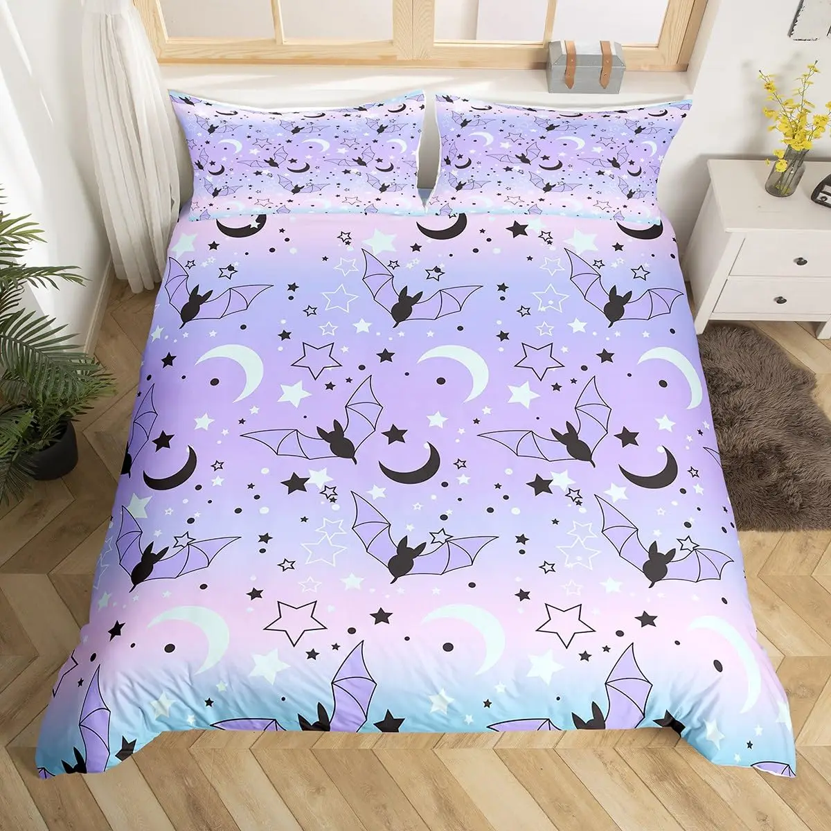 Happy Halloween Bedding Set 3D Bat Printing 2-3 Piece Set (No Core) Suitable for Bedroom Duvet Cover Set Decor For Halloween
